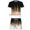 Traje de dos piezas para hombre, camiseta de manga corta con estampado digital, pantalones cortos y talla grande, deportivo, informal, de comercio exterior transfronterizo