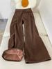 Jeans Anchos de Pierna Recta Gruesos con Forro de Polar Color Café Estilo Retro Americano para Mujer, Pantalones Rectos Holgados Adelgazantes de Talla Grande para Invierno