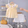 Conjunto de Roupa de Verão para Meninas 2026 Novo Conjunto Elegante de Duas Peças com Manga Curta para Bebês e Crianças Pequenas