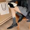 Calcetines de Algodón para Mujer de Color Sólido con Borde Fruncido, Etiqueta de Tela, Versátiles, Casuales, Estilo Universitario, Calcetines Holgados Versátiles