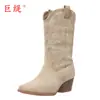 Juti spot 2026 Otoño/Invierno nuevo estilo comercio exterior talla grande tacón bajo botas de mujer WISH Botas de cuero para mujer europeas y americanas