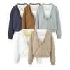 Conjunto de Moletom Cropped com Capuz e Zíper Estilo Coreano Feminino Outono Saia Midi Elástica com Cordão e Fenda nas Costas