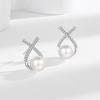 Pendientes de perlas cruzadas de plata de ley S925 de imitación, ligeros, de lujo y de alta gama, de estilo coreano, elegantes y de celebridades de Internet.