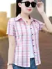Camisa de Cuadros para Mujer, Manga Corta, Nuevo Estilo Verano 2026, Corte Ajustado, Camisa de Algodón Puro, Elegante Media Manga, Top Ligero para Mamá