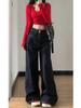 Calça Jeans Wide Leg Azul Escuro Estilo Americano Plus Size para Mulheres, Nova para Primavera e Outono, Cintura Alta, Modelagem Solta, Comprimento Total, Perna Reta