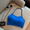 Estilo americano Hot Girl Pendurado Halter Backless Tube Top Camisola Verão Interior Sutiã Acolchoado Feminino Top Esportivo de Uma Peça