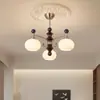 Lámpara de Araña de Sala de Estar de Estilo Francés de Mediados de Siglo, Iluminación Principal de Pasillo Retro Americano de Alta Gama 2025 Nuevas Lámparas de Nogal