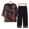 Conjunto de Algodão e Seda de Verão para Mulheres Idosas, Estilo Fino para Mulheres de Meia-Idade e Idosas de 60-70 Anos, Roupa Casual para Casa para Vovó, Roupa da Mamãe
