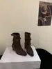 [] Botas de Tornozelo Western Cowboy Bico Fino Francês Salto Grosso Femininas 2026 Outono/Inverno Novo Estilo