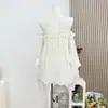 Camisa de Manga Comprida para Mulheres, Primavera e Outono, Design Branco com Babados, Top de Chiffon Assimetrico de Nicho