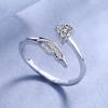 Anillo de Plata Esterlina S925 con Alas de Ángel y Corazón de Amor con Anillo de Circonita de Diamante Completo Moda Coreana para Mujer