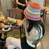Sombrero de Paja Tejida de Color para Niños Verano Hueco Sombrero de Pescador Transpirable Cara Pequeño Sombrero Cubo Sombrero para Cabeza Grande Protección Solar Sombrero de Moda