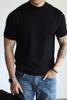 Temperamento Empresarial Combinación Total Cuello Medio Alto Camiseta de Punto de Manga Corta para Hombre Nuevo Top Moderno de Gama Alta Blanco Ajustado