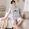 Tienda Física Venta al por Mayor Pijama de Algodón Puro de Manga Corta para Mujer, Nuevo Estilo de Verano para Hombre, Diseño de Dibujos Animados, Se Puede Usar Afuera, Ropa de Casa para Parejas
