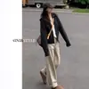 Jeans caqui de pierna estrecha y ancha para mujer, Otoño e Invierno 2024, nuevos, holgados, de cintura alta, adelgazantes, pantalones rectos pequeños