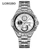 Reloj deportivo Longbo elegante y lujoso para hombre, reloj de pulsera clásico de nicho impermeable para estudiantes, caja negra plateada con esfera negra
