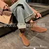 Botas de Cuero Completo y Desnudas Botines Cortos de Mujer Otoño e Invierno Nuevos Punta Redonda Tacón Grueso Medio Botas Individuales de Cuero Estilo Coreano Botines Cortos de Mujer