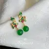 Pendientes de Flor Verde Pavo Real Estilo Palacio Nuevo Chinoiserie Ágata Verde Hecho a Mano Circonita Microincrustada Pendientes Chinoiserie de Alta Gama