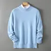 Suéter de lã pura espessada para outono e inverno, cor sólida, segunda pele de malha com gola alta parcial masculina, caimento solto, versátil, moderno, suéter masculino plus size