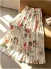 Falda Larga Estampada Retro Francesa de Línea A con Flores Nueva para Mujer, Cintura Alta Adelgazante