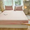 Lençol de Elástico Peça Única Espesso, Classe A, Cor Sólida, Algodão Lavado, 60 Fios, Roupa de Cama Grau Materno e Infantil, Capa de Lençol de Elástico Imitação de Algodão Puro para Verão