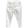 Verano Nuevo Elástico Moda Marca Jeans Blancos para Hombre Corte Delgado Skinny Estilo Coreano Moda Gama Alta Longitud al Tobillo Pantalones Ropa para Hombre