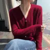 Cachemira Otoño/Invierno 2026 Nuevo Cárdigan para Mujer Manga Larga Cuello en V Moderno Versátil Suave Color Sólido Holgado Abrigo Base