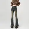 Jeans Retro de Cintura Alta Micro-Lar Talla Grande para Mujer Primavera 2025 Nuevos Pantalones Acampanados Elásticos Adelgazantes con Flecos