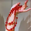 7A Hielo Transparente Retro Ágata Calcedonia Rojo Sangre de Paloma Cadena de Suéter Collar para Mujer