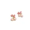 Clip de Oreja de Cereza Rosa Serie Niña Pendientes Dobles de Perla y Moño Pendientes Nuevos de Gama Alta Únicos sin Agujeros en las Orejas