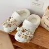 Zuecos de Algodón Acolchado con Dibujos Animados, Forro Polar de Invierno, Suela Gruesa de Eva para Mujer, Adecuados para Uso en Interiores y Exteriores, Zapatillas de Algodón Cerradas y Fáciles de Poner