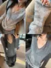 YOLO SHOP Esencial para el Otoño: Suéter Elegante de Lana de Alpaca Gris Cuello en V Versátil Ajustado Camisa Base