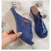 Sandalias de cuña de verano para mujer, suela gruesa, parte superior de mezclilla, moda simple, puntera abierta, talla grande, zapatos para mujer