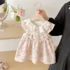 Vestido Princesa de Gaze Estilo Floresta Suave para Meninas com Laço, Vestido Doce para Bebês Meninas, Vestido de Verão Infantil de Manga Bufante Linha A