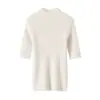 Suéter de Cachemir de Cuello Medio para Mujer Consinee, 100% Cachemir Puro, Manga Corta, Canalé, Corte Ajustado, Suéter Base de Punto Adelgazante