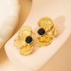 Pendientes Europeos y Americanos Retro Pendientes de Piedra Verde Esmeralda Natural para Mujer Acero Inoxidable Chapado en Oro Pendientes de Pétalos de Flor Venta Directa de Fábrica