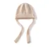 Gorro de cachemira 100% puro para mujer, moderno y sencillo, cálido para otoño e invierno, nuevo diseño de color liso con cordón, estilo trenzado y gorro de punto que cubre las orejas