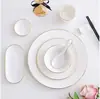 Conjunto de tigela e prato de cerâmica com borda dourada para mesa de restaurante e clube, louças de porcelana óssea, porta-hashis, bandejas para colheres, louças corporativas de porcelana óssea com logotipo personalizado