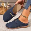 Comercio Exterior Tallas Grandes Punta Cerrada Planas Casuales Medias Pantuflas Mujer 2026 Nuevo Color Sólido Tacón Cuña Hebilla Metálica Chanclas de Playa
