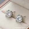 Brincos de Zircônia Colorida Redonda de 7mm para Mulheres, Design de Nicho Estilo Coreano, Brincos Modernos e Requintados com Quatro Garras Hefang