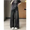 Jeans Anchos de Estilo Coreano Versátiles Negro-Gris para Mujer Otoño Nuevo Estilo Estudiante Populares Este Año Pantalones de Pierna Ancha Súper Calientes
