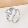 Anillo de compromiso de dos piezas con forma de huevo, totalmente engastado con microdiamantes cuadrados Princess, moda de lujo europea y americana para mujer, dos piezas