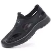 Sandálias Masculinas 2024 Verão Novo Couro Genuíno Malha Respirável Furos Sapatos para Dirigir Outdoor Casual Sapatos para Atravessar Riachos Sapatos de Praia