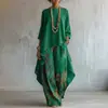 Conjunto de Top Asimétrico Plisado y Pantalón de Pierna Ancha Nuevo para Mujer 2026 Transfronterizo Europeo y Americano, Conjunto de Dos Piezas de Moda de Algodón y Lino para Mujer