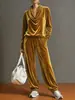 2026 Ropa de Mujer Europea y Americana Sitio Independiente de Amazon Cuello con Volantes Terciopelo Manga Larga Moda Casual Holgado Traje Ropa para el Hogar