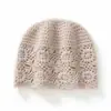 Gorro de Cachemira para Mujer 100% Cachemira Pura Ganchillo Calado Flor Baotou Cara Pequeña Cálido Encaje Flor Tejido