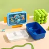 Lonchera escolar linda de dibujos animados con compartimentos, gran capacidad, incluye cubiertos, lonchera de plástico apta para calentar en microondas