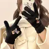 Guantes de Invierno Cálidos Estilo Coreano con Bordado para Mujer, para Exteriores, Ciclismo, Compatibles con Pantalla Táctil, Forrados de Felpa