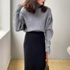 Suéter Feminino Jiuzhi Outono Nova Cor Pura Elegante Gola Alta Grossa Camada Base Manga Longa Pulôver B3050