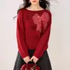Suéter de Punto Estilo Europeo para Mujer, Moderno Lazo con Flores 3D, Jersey Cálido que Rejuvenece